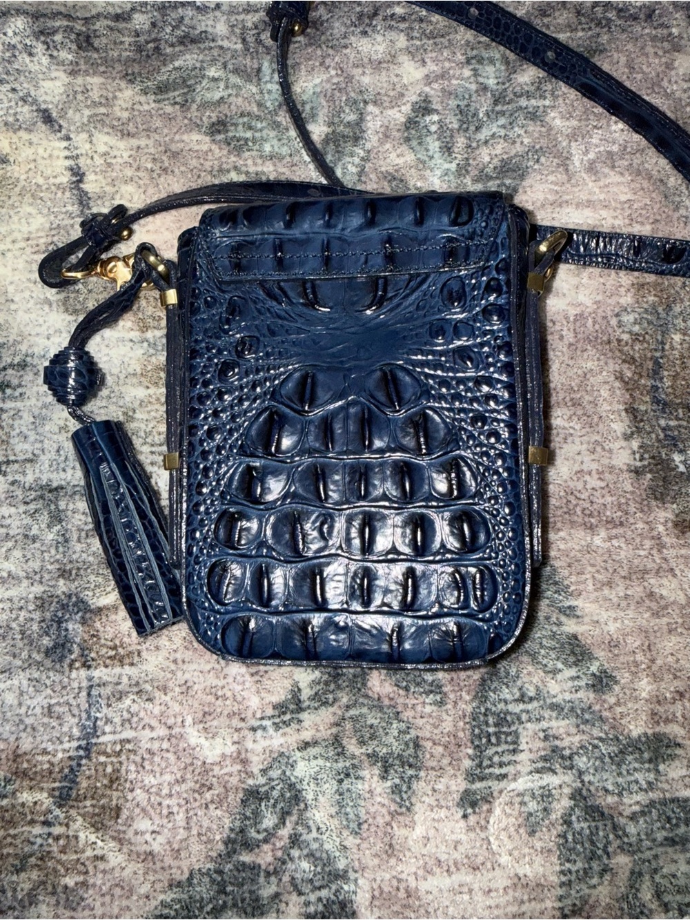 Brahmin Croc-Embossed Navy Crossbody Bag with Tassel - Picture 6 of 10